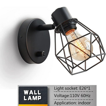 Vintage Metal Cage Wall Sconce with On/Off Switch