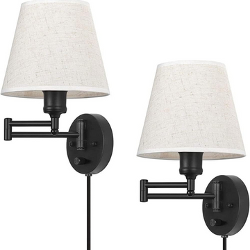 Swing Arm Wall Sconce with Linen Lampshade
