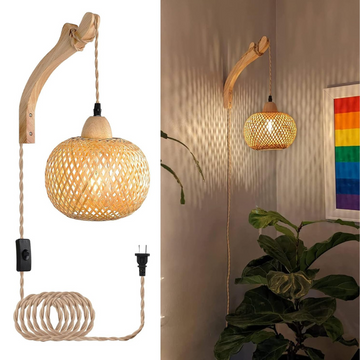 Boho Bamboo Wall Sconce for Living Room Bedroom