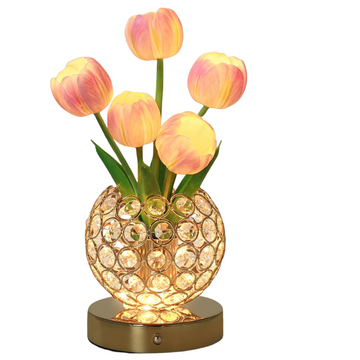 3 Colors Touch Stepless Dimming Crystal Tulip Flower Night Table Lamp
