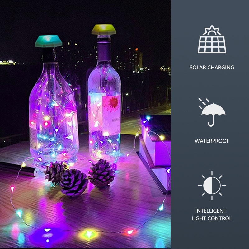 6 PCS Solar Powered Fairy String Lights Cork Wine Bottle LED Copper Wire