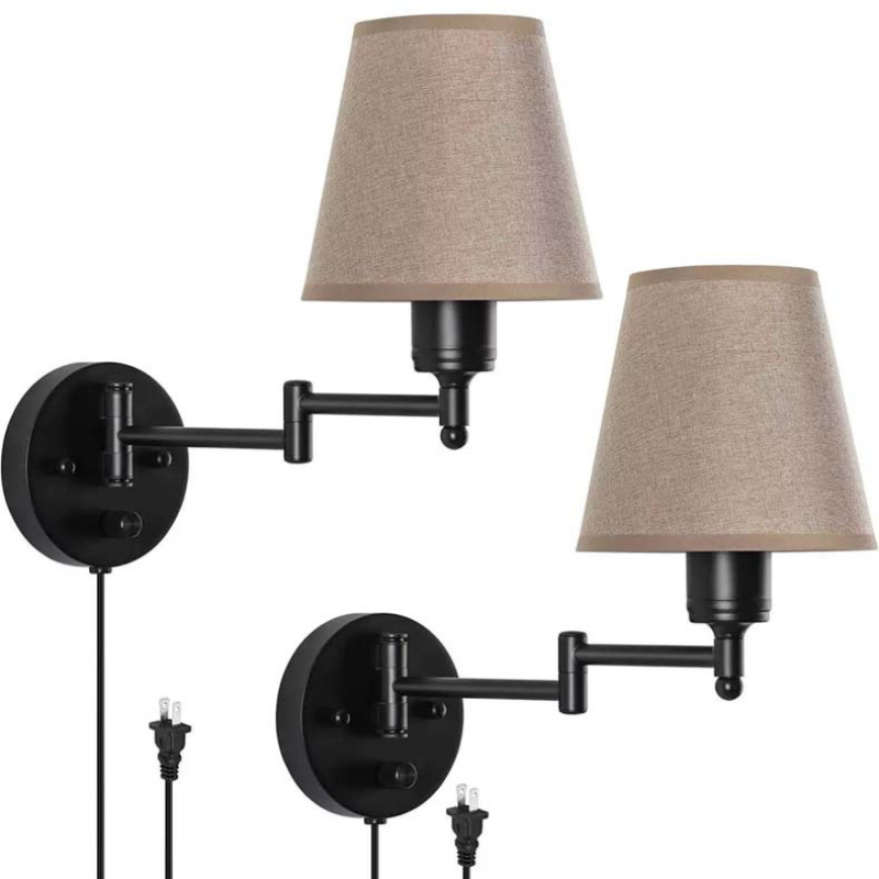 Swing Arm Wall Sconce with Linen Lampshade
