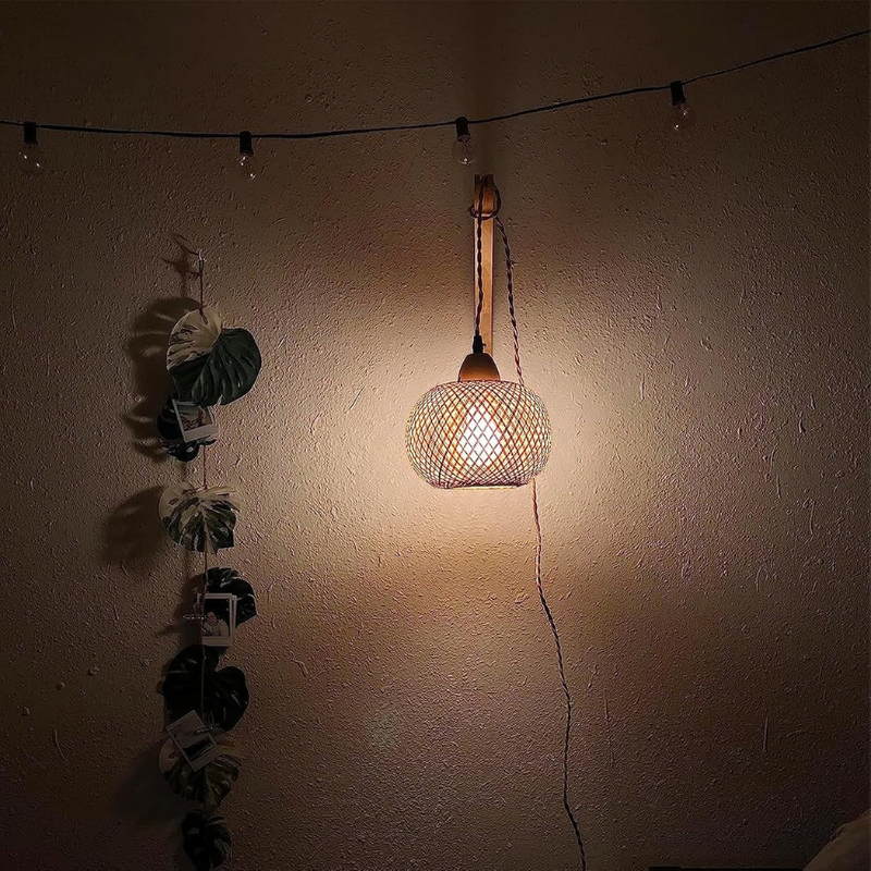 Boho Bamboo Wall Sconce for Living Room Bedroom
