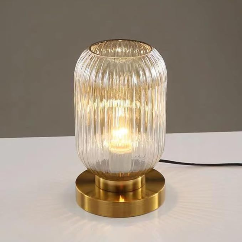 Small Column Ribbed Glass Night Stand Table Lamp