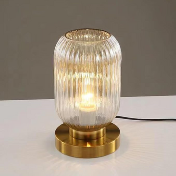 Small Column Ribbed Glass Night Stand Table Lamp