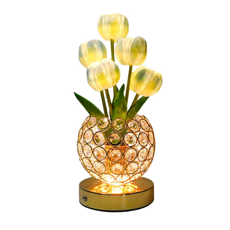 3 Colors Touch Stepless Dimming Crystal Tulip Flower Night Table Lamp