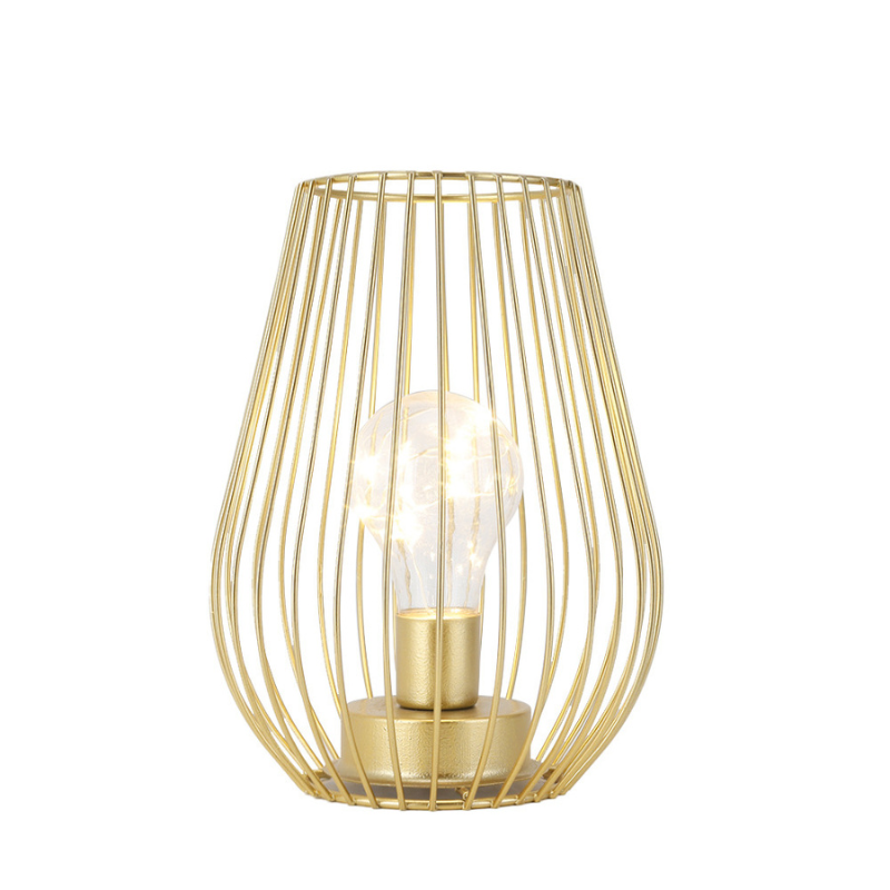 Metal Cordless Cage Shape Battery Operated Table Lamp