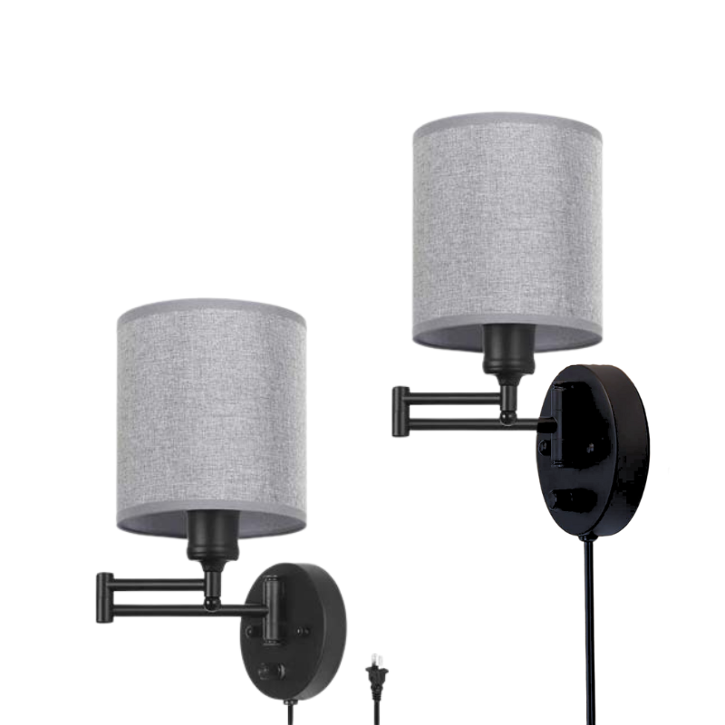 Plug in Wall Sconce Fixtures with Swing Arm Linen Lampshade