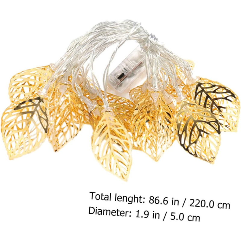 Golden Hollow Leaf String Light Warm White Iron Fairy Light